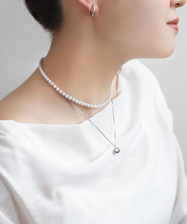 【ステンレス】パール×メタルモチーフネックレス