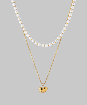 【ステンレス】パール×メタルモチーフネックレス