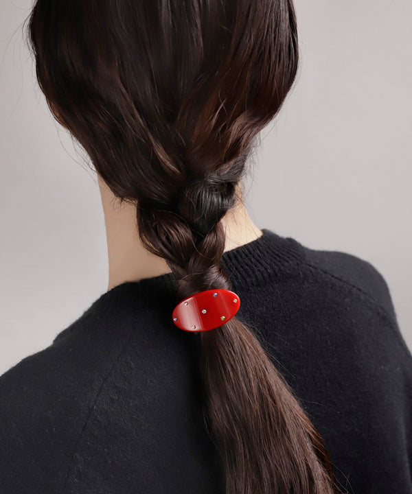 カラービジューオーバルプレートヘアゴム
