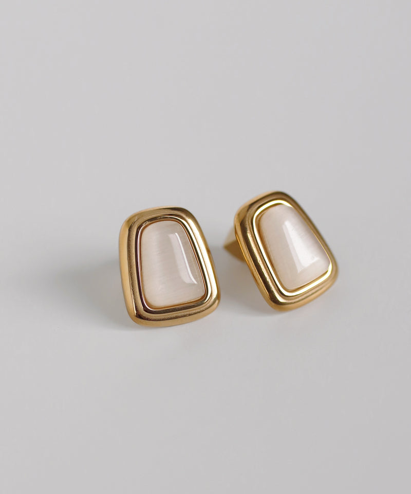 Stone Square Earrings [Stainless Steel] [Ownideal]