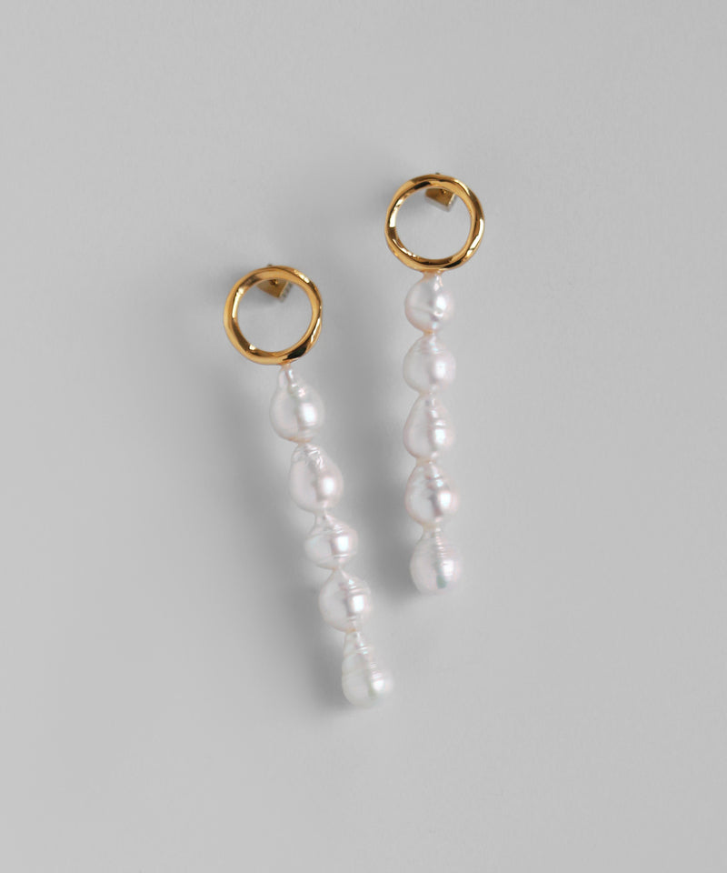 パール×メタルサークルロングピアス[UMU][Ownideal]