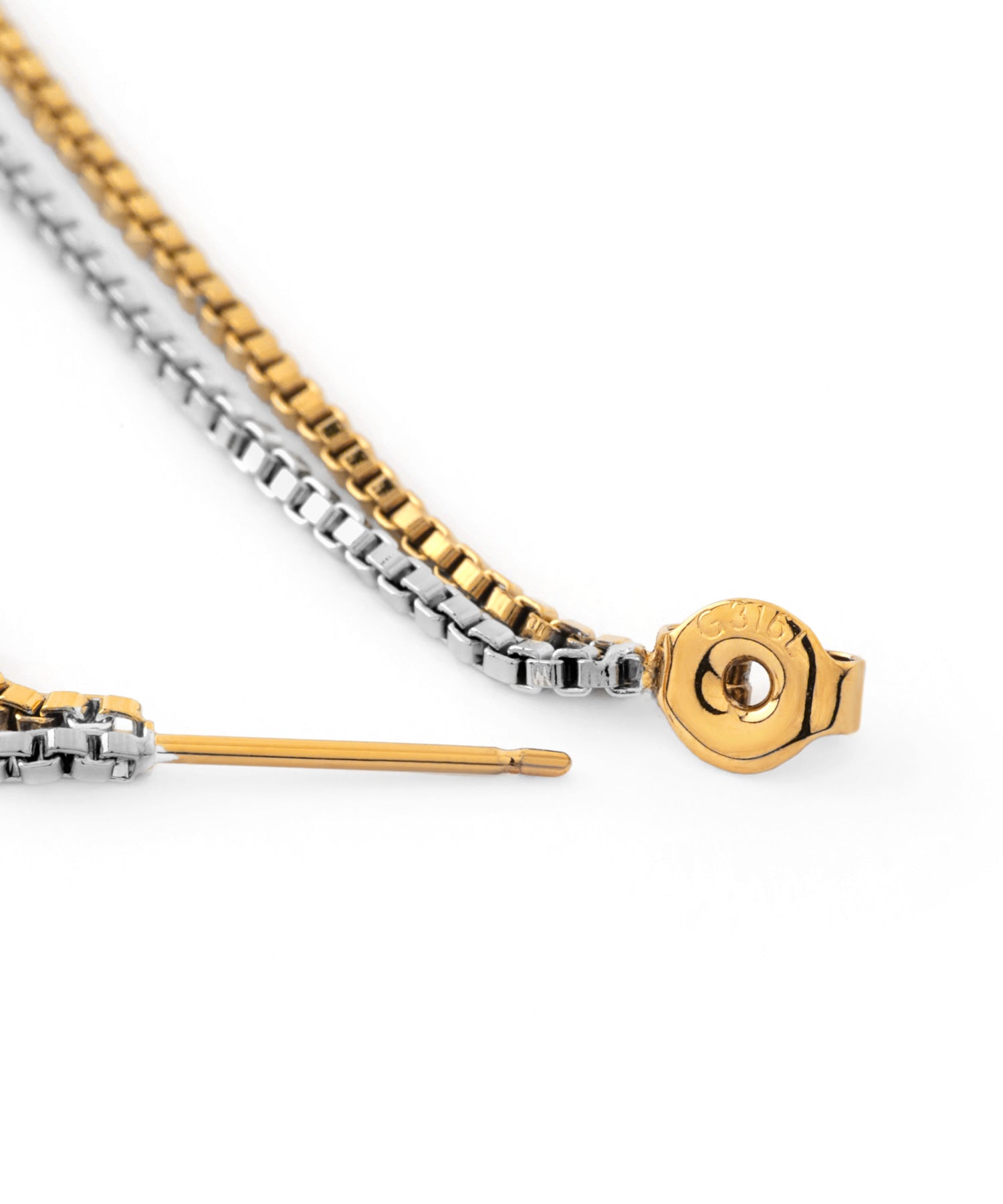 mimi33】コンビカラーチェーンバックキャッチピアス[ステンレス][UMU