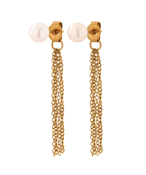 Pearl x Chain Back-Catch Earrings [Stainless Steel] [UMU] [Sheerchic]