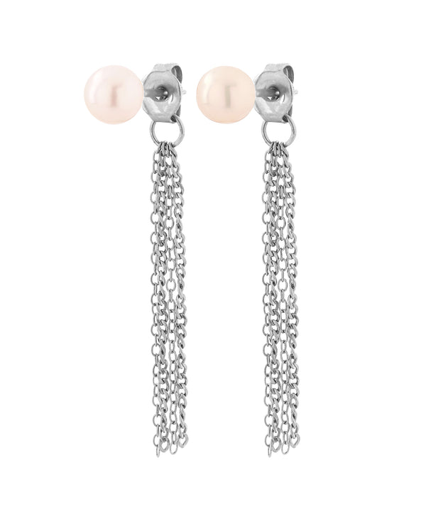 Pearl x Chain Back-Catch Earrings [Stainless Steel] [UMU] [Sheerchic]