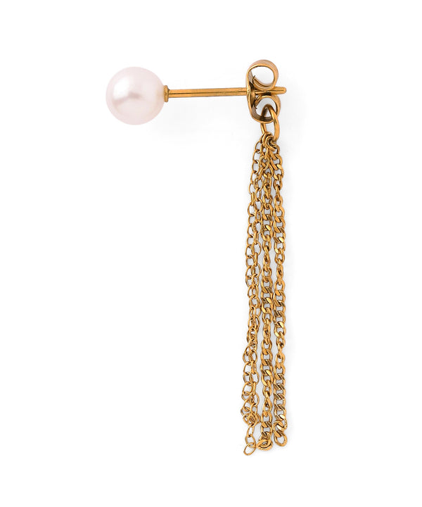 Pearl x Chain Back-Catch Earrings [Stainless Steel] [UMU] [Sheerchic]