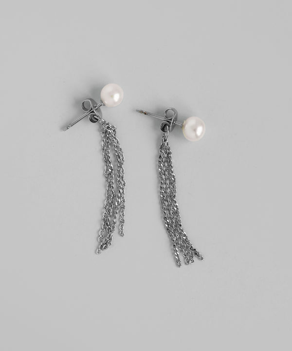 Pearl x Chain Back-Catch Earrings [Stainless Steel] [UMU] [Sheerchic]