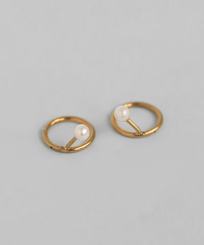 Pearl Mini Hoop Earrings [Stainless Steel] [UMU] [Sheerchic]