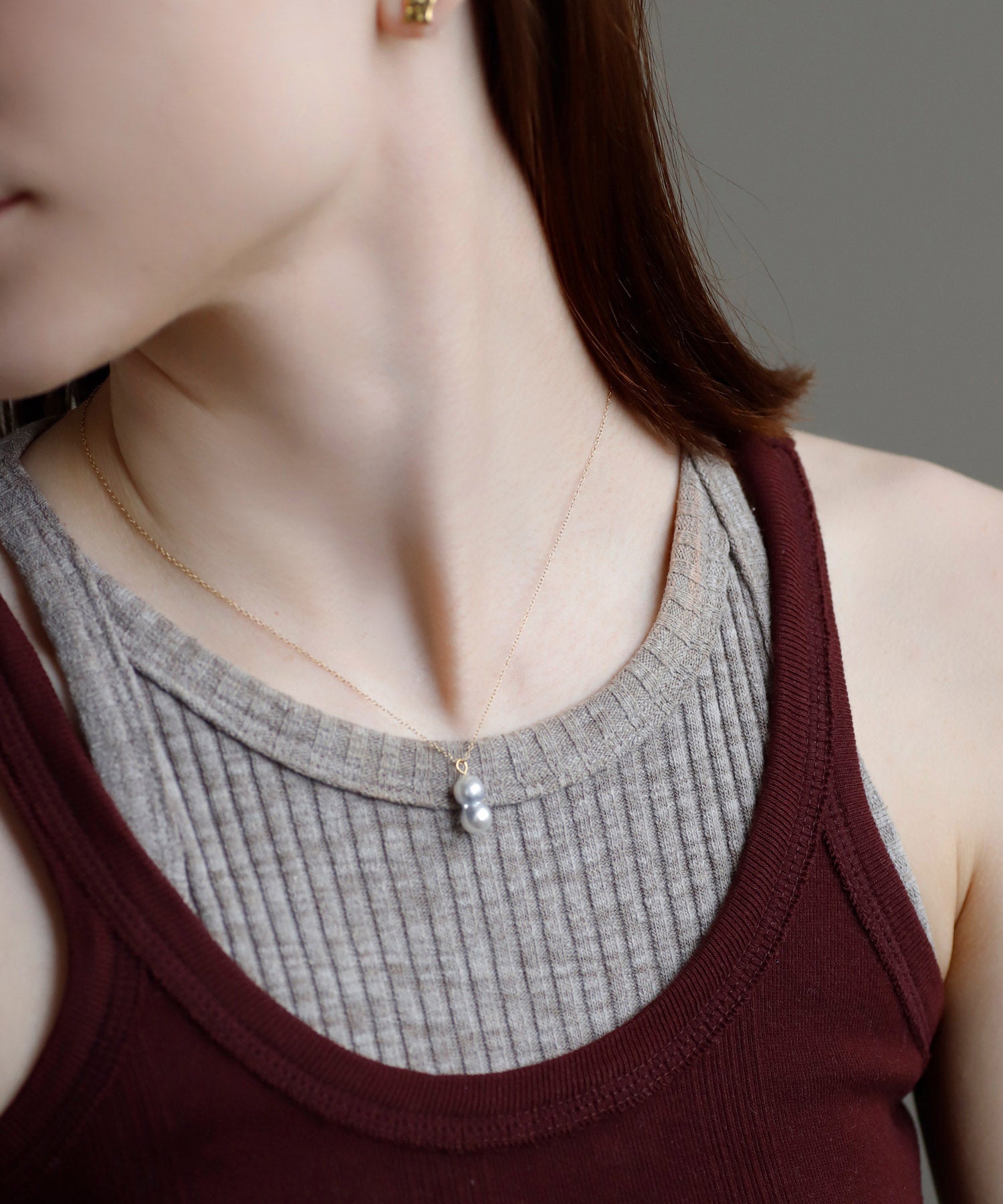 mimi33】【ステンレスIP】ツインパールネックレス[Ownideal