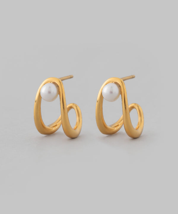 パール×メタルラインフープピアス[サージカルステンレス][Basic]