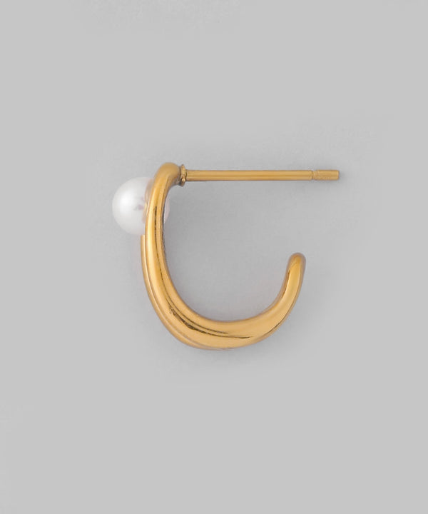 パール×メタルラインフープピアス[サージカルステンレス][Basic]