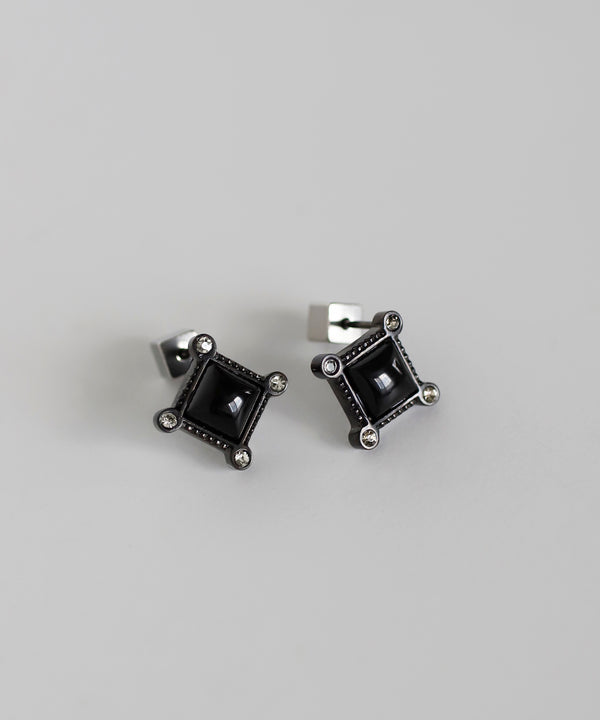スクエアモノトーンcolor♡ピアス　1980 mimi33】オニキス×ビジュースクエアピアス[サージカルステンレス