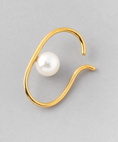 [Stainless Steel] Single Pearl Oval Ear Cuff [TESHIGOTO]