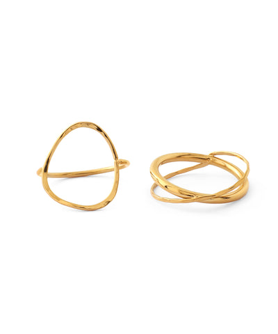 [Stainless Steel] Circle x Cross Line Ring [Set of 2] [TESHIGOTO]