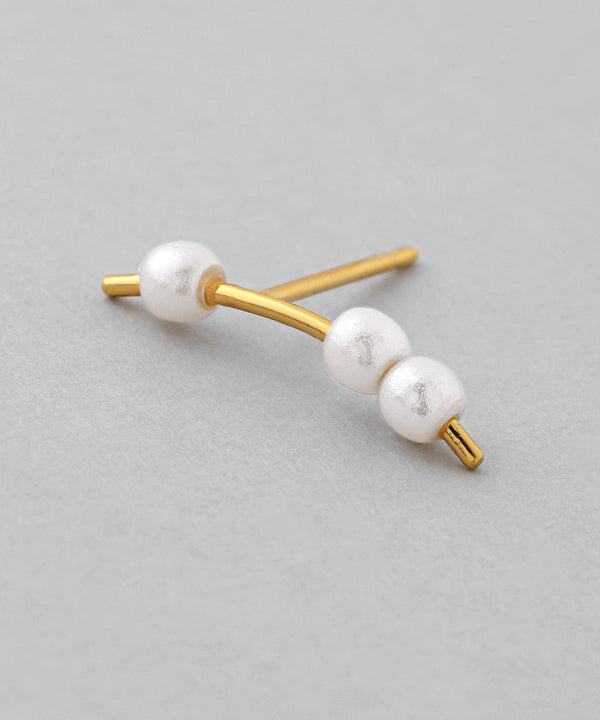 【ステンレス】パール×メタルバーピアス[TESHIGOTO]
