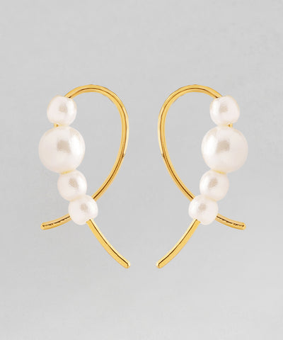 [Stainless Steel] Pearl x Hoop Line Earrings [TESHIGOTO]