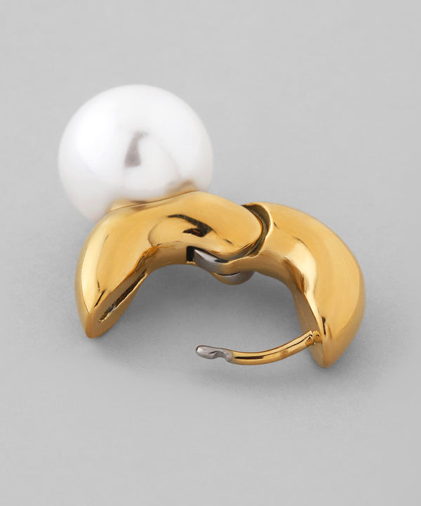 【ステンレス】パール×メタルフープピアス[TESHIGOTO]