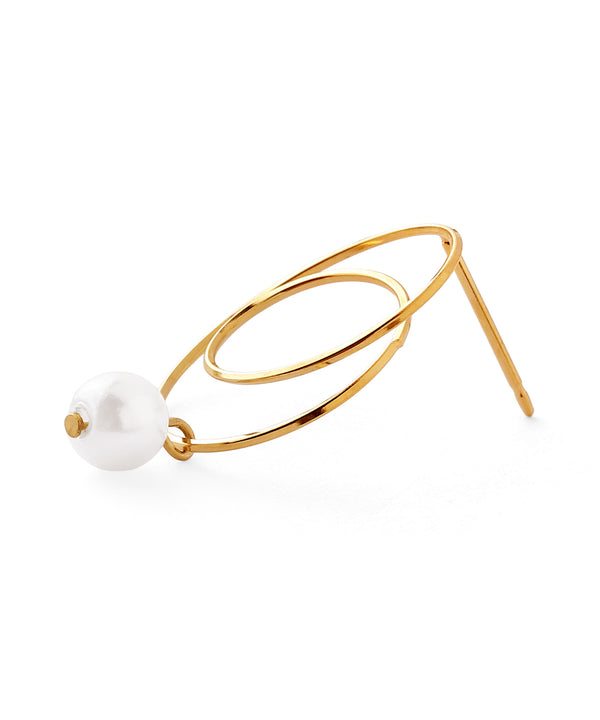 [Stainless Steel] Pearl & Loop Design Pierced Earrings [TESHIGOTO]