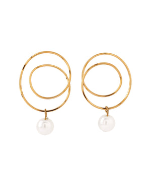 [Stainless Steel] Pearl & Loop Design Pierced Earrings [TESHIGOTO]