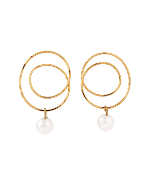 [Stainless Steel] Pearl & Loop Design Pierced Earrings [TESHIGOTO]