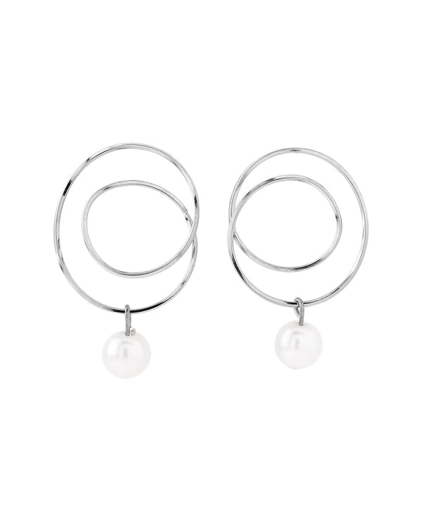 [Stainless Steel] Pearl & Loop Design Pierced Earrings [TESHIGOTO]