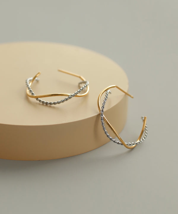 [Stainless Steel] Twist Line Hoop Earrings [TESHIGOTO]