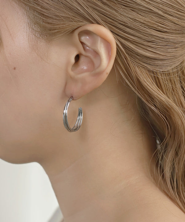 [Stainless Steel] Multi-Line Hoop Earrings [TESHIGOTO]