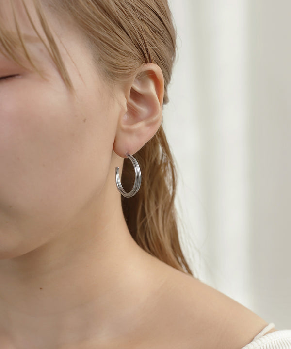 [Stainless Steel] Multi-Line Hoop Earrings [TESHIGOTO]