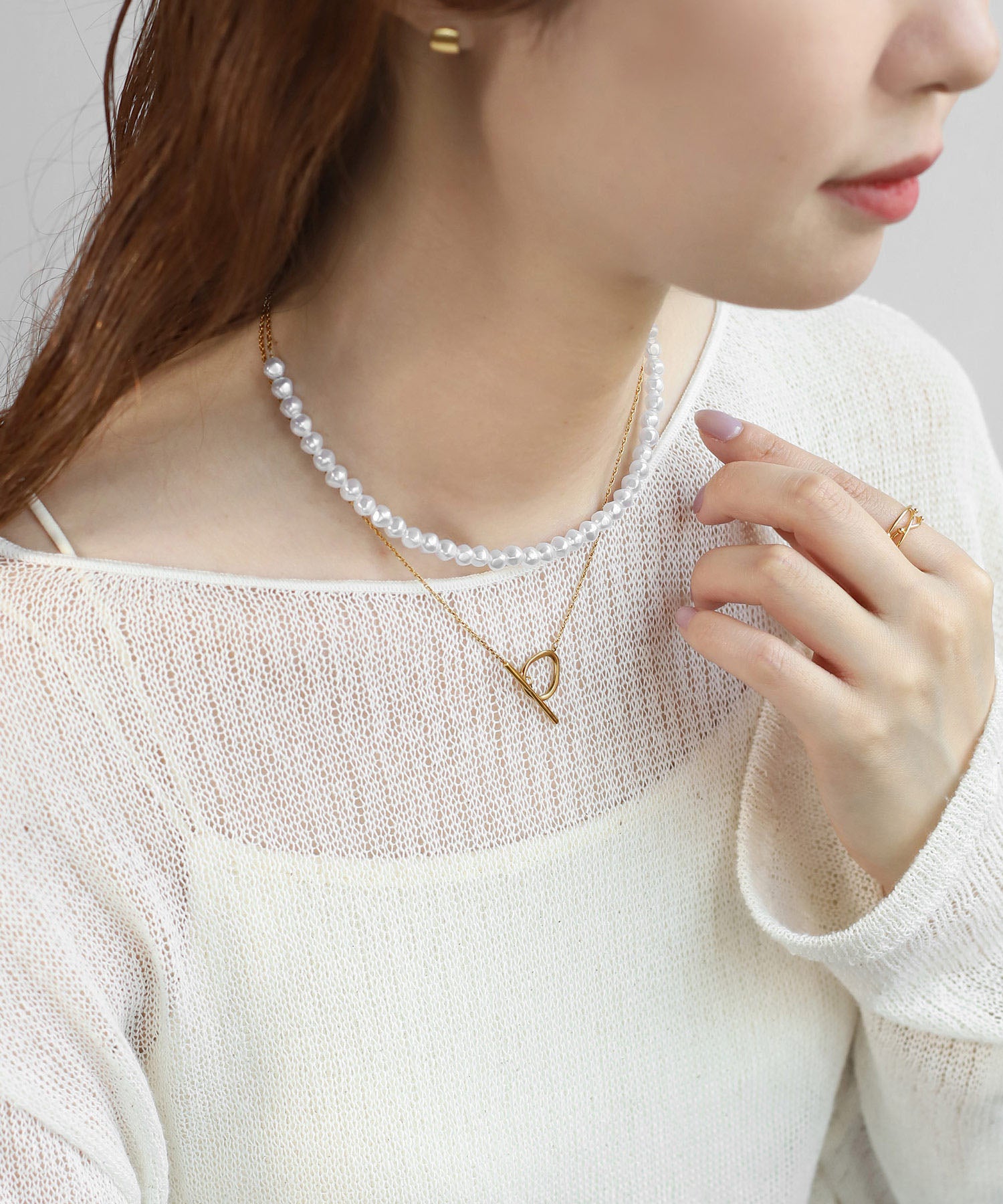 ANEMONE】【ステンレス】パール×チェーン2WAYネックレス｜アネモネ