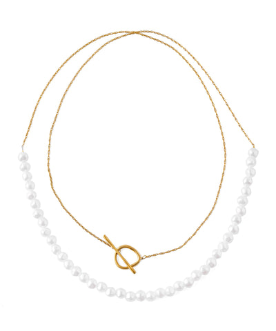 【ステンレス】パール×チェーン2WAYネックレス