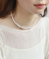 [Stainless Steel] Pearl x Chain Mantel Choker