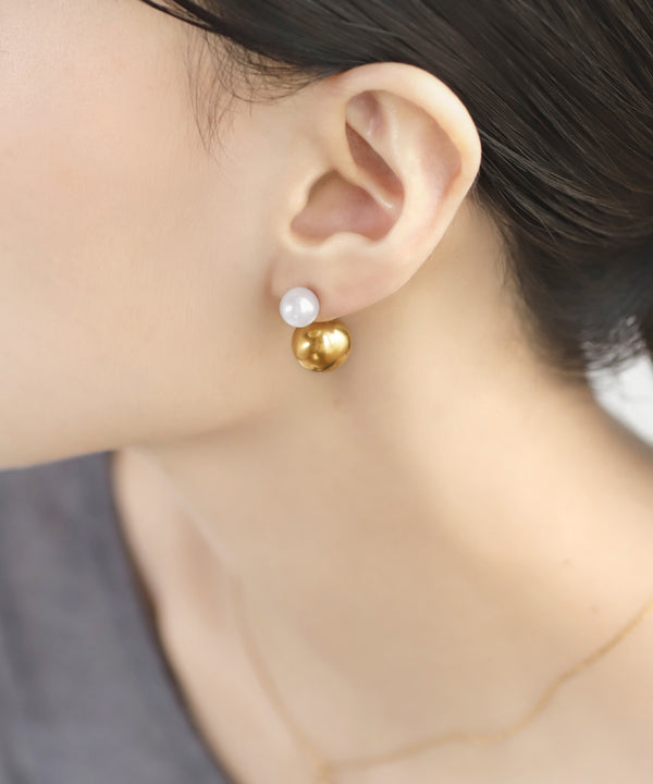 【ステンレス】パール×スフィアバックキャッチピアス