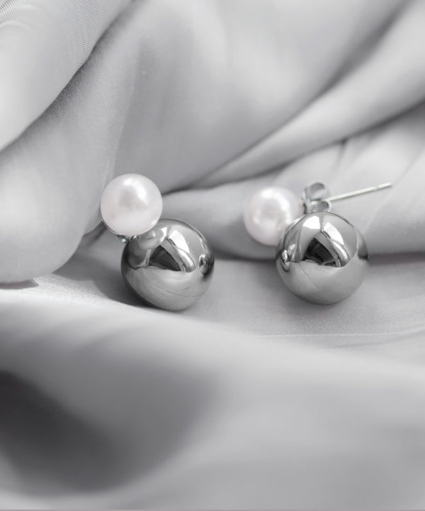 【ステンレス】パール×スフィアバックキャッチピアス