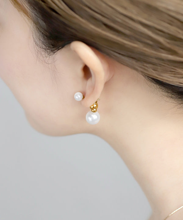 【ステンレス】パール×スフィアバックキャッチピアス