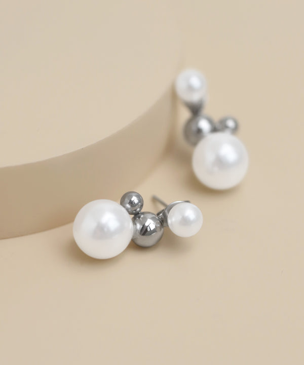 【ステンレス】パール×スフィアバックキャッチピアス