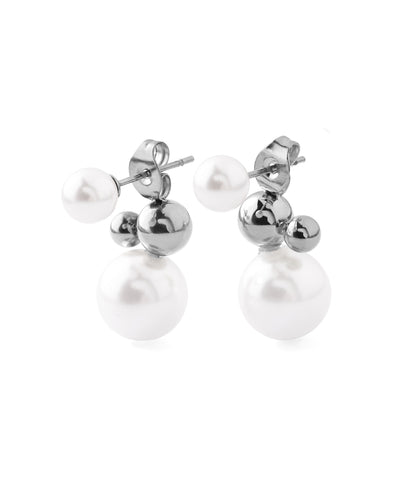 [Stainless Steel] Pearl x Sphere Back Catch Earrings