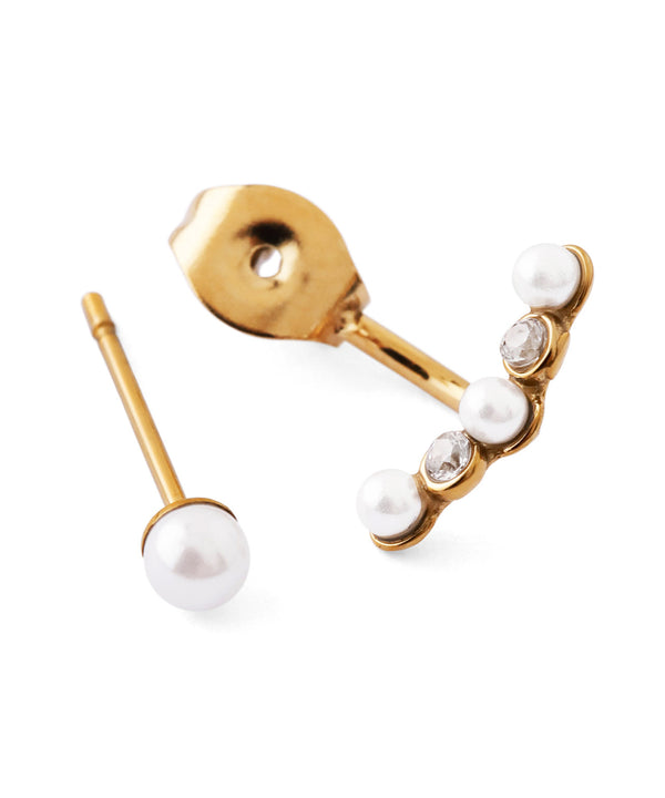 【ステンレス】パール×ビジューバックキャッチピアス