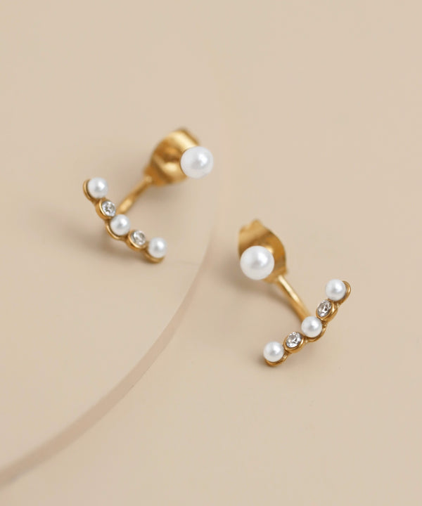 【ステンレス】パール×ビジューバックキャッチピアス