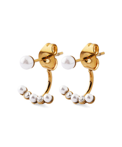 [Stainless Steel] Pearl x Bijou Back-Catch Earrings