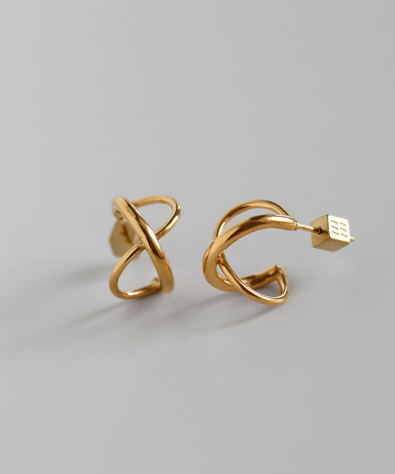 クロスラインフープピアス[ステンレス][Sheerchic]