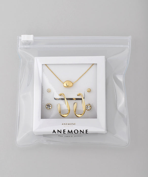 【SANPO ONLINE限定】ニュアンスフープピアス＆ネックレスセット