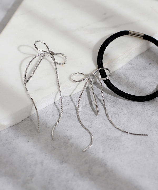 [Online Exclusive] Chain Ribbon Ponytail Hooks [Set of 2]