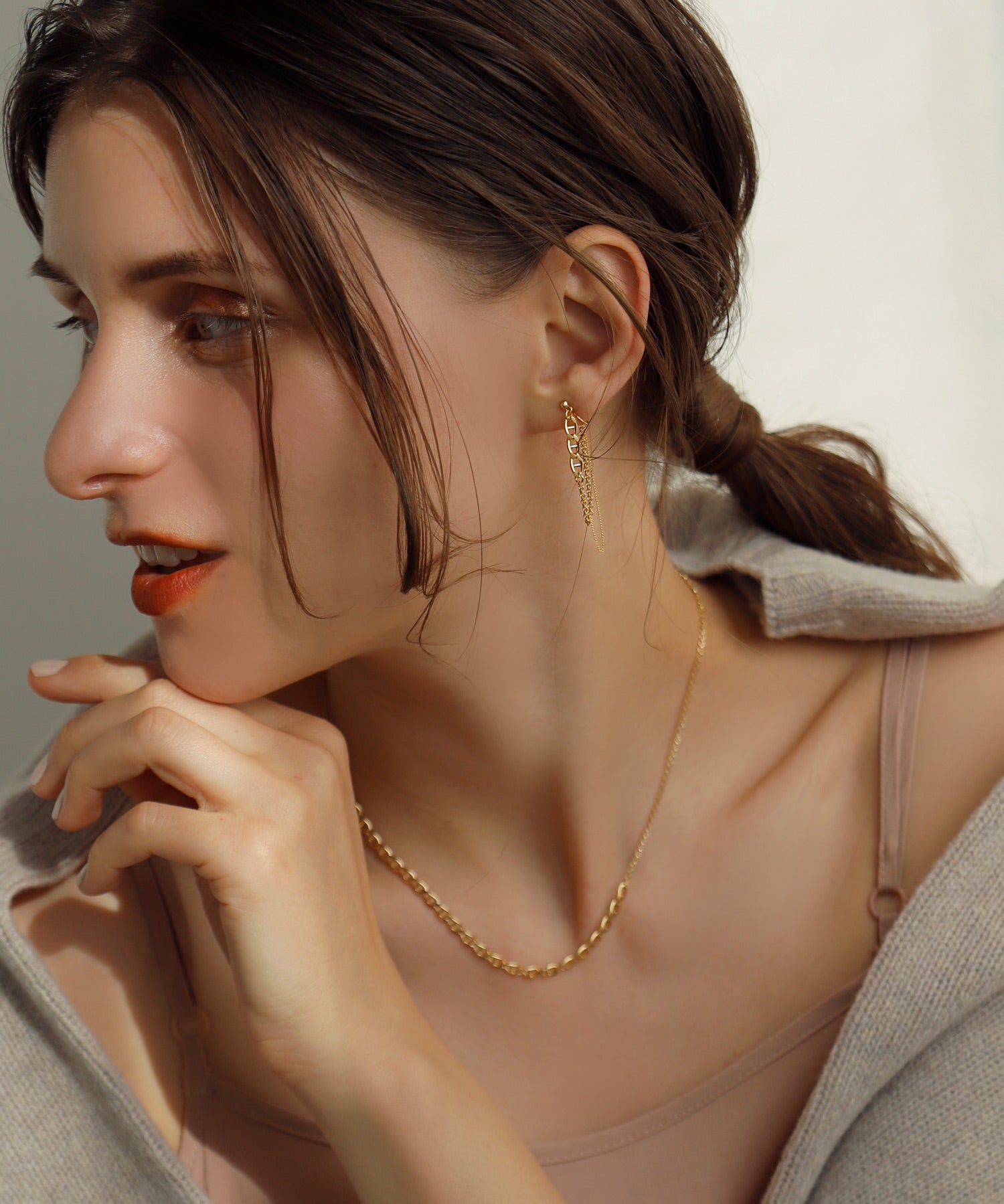 mimi33】【SANPO ONLINE限定】チェーンイヤリング&ネックレスセット