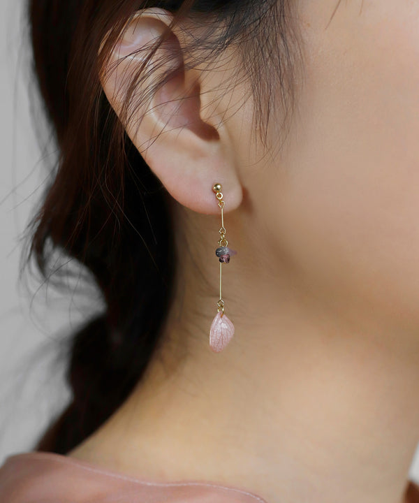 【SANPO ONLINE限定】あじさい×天然石ピアス[C]