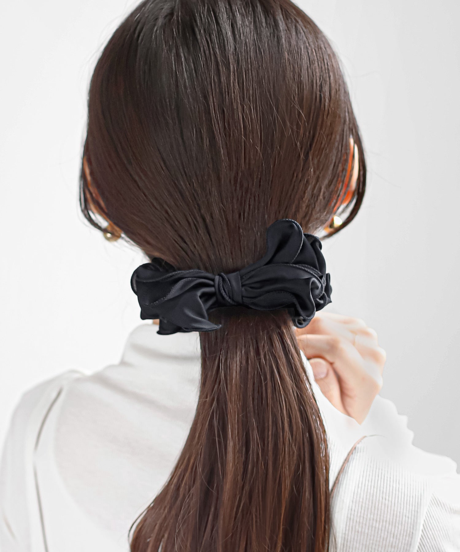 大人可愛いリボン半月アーチバナナクリップ☆レース刺繍リボン×ミンクファー 大人可愛いリボン半月アーチバナナクリップ☆レース刺繍リボン×ミンク