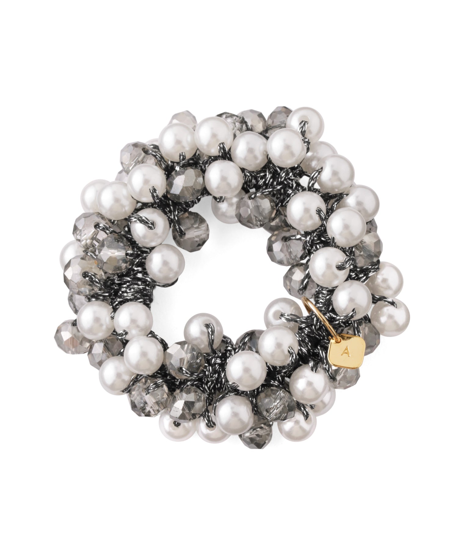 シュシュ  ヘアゴム  ビーズ  ホワイトシルバー a1762866a66439cd1287b0779248db