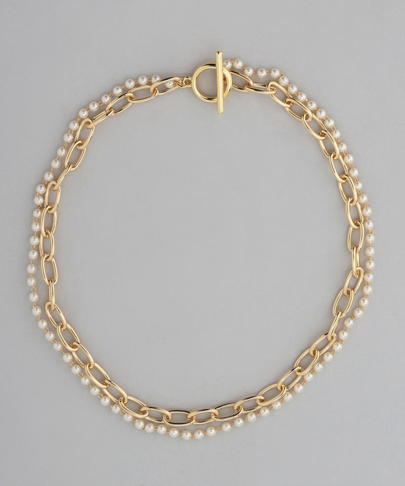 Pearl and chain mantel necklace [C]