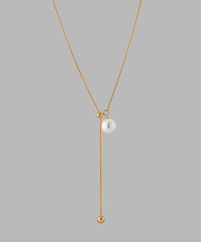 【ステンレス】パール×スネークチェーンY字ネックレス