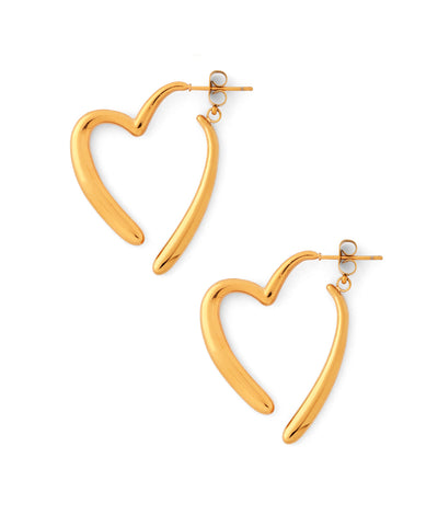 [Stainless Steel] Heart Line Back-Catch Earrings