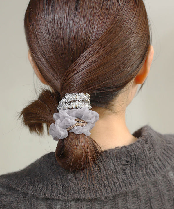Organza Scrunchie x Beaded Hair Tie [Set of 3]