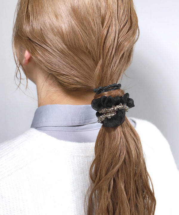 Organza Scrunchie x Beaded Hair Tie [Set of 3]